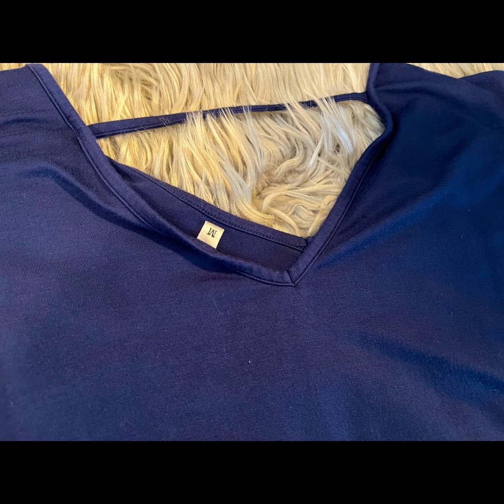 Navy blue long dress with pockets and side cut